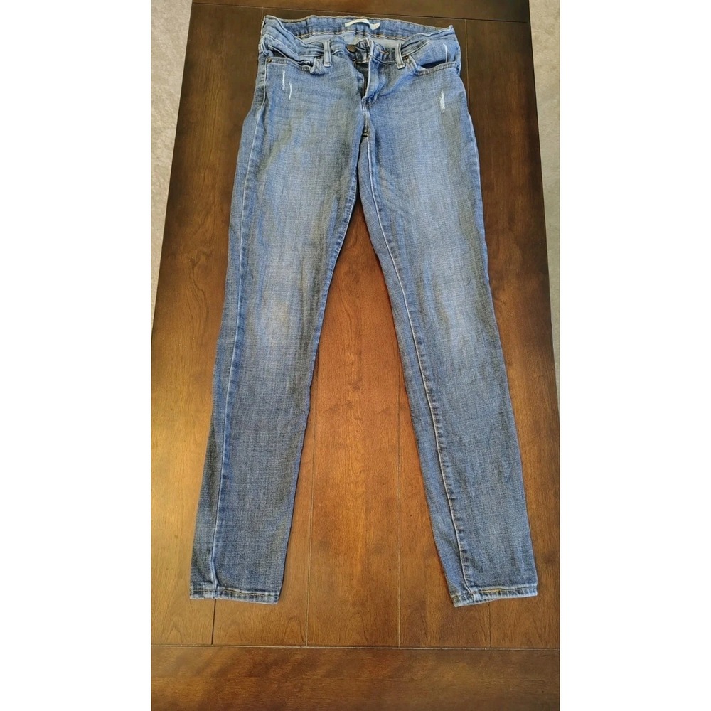 Levis 711 Skinny Jeans Womens 27x30 Medium Wash Blue WaterLess Denim Distressed
